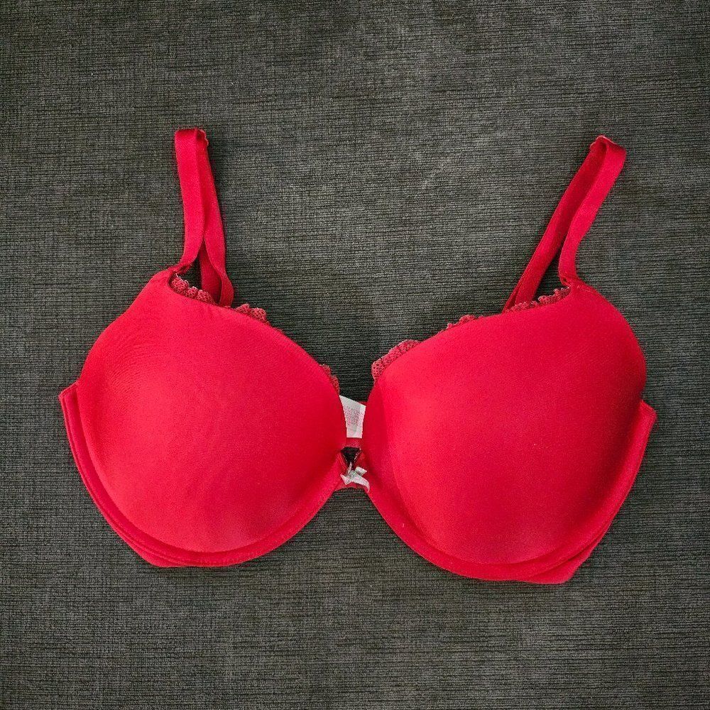 Victoria's Secret Women Lace Push Up Red Underwire Demi Bra Red 34DD